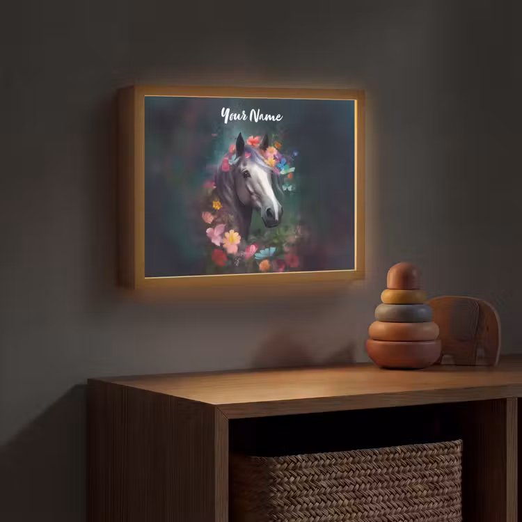 Paard - Natuur - Bloemen - Bos - Dieren Light Box met batterij (Wandlamp kind) middel -sfeer5_kind