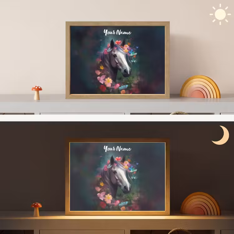 Paard - Natuur - Bloemen - Bos - Dieren Light Box met batterij (Wandlamp kind) middel -sfeer3_kind