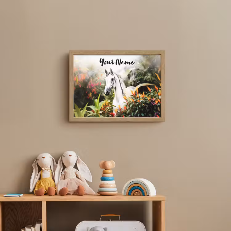 Paard - Wit - Bos - Bloemen - Planten Light Box met batterij (Wandlamp kind) middel -sfeer2_kind