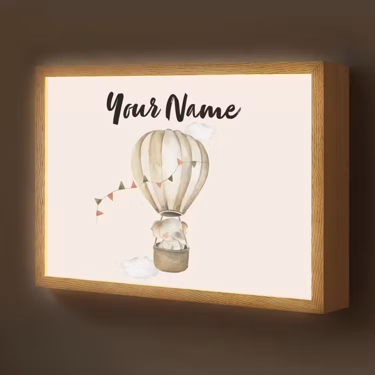 Luchtballon - Olifant - Watercolor - Beige - Dieren Light Box met batterij (Wandlamp kind) middel -z3d_website