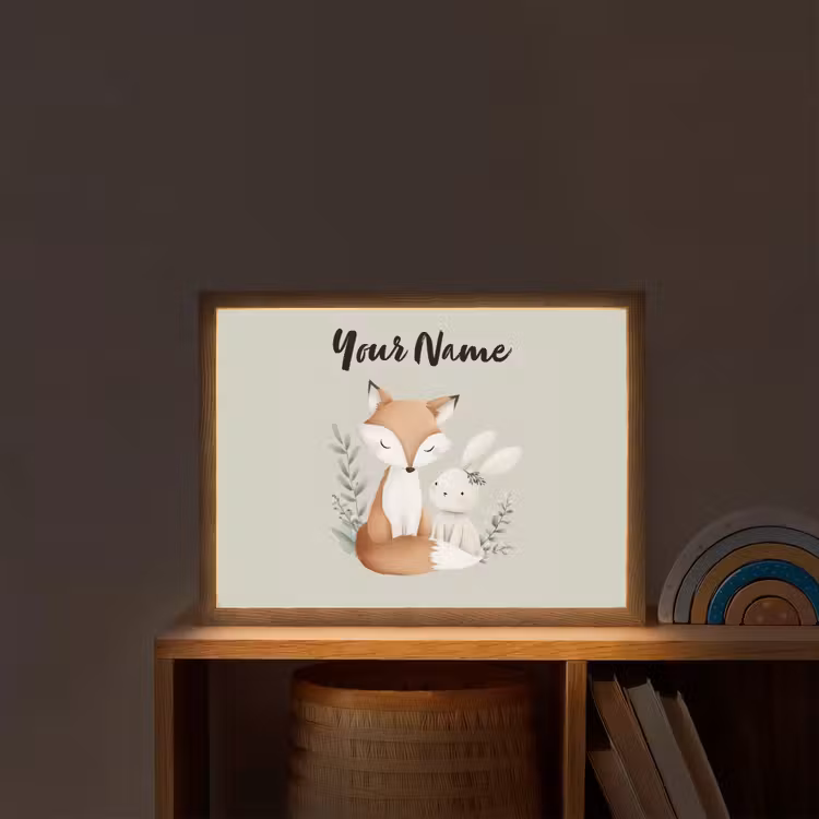 Illustratie - Vos - Konijn - Bladeren Light Box met batterij (Wandlamp kind) middel -sfeer1_kind