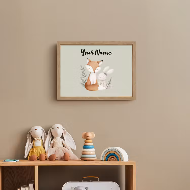Illustratie - Vos - Konijn - Bladeren Light Box met batterij (Wandlamp kind) middel -sfeer2_kind