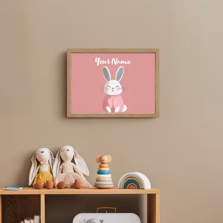 Illustratie - Konijn - Roze - Minimalistisch Light Box met batterij (Wandlamp kind) middel -sfeer2_kind