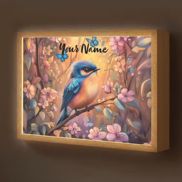 IJsvogel - Sprookjesbos - Roze - Bloemen Light Box met batterij (Wandlamp kind) middel -z3d_website