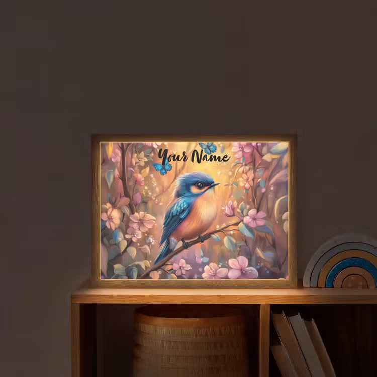 IJsvogel - Sprookjesbos - Roze - Bloemen Light Box met batterij (Wandlamp kind) middel -sfeer1_kind
