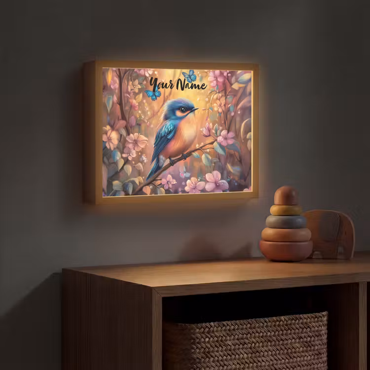 IJsvogel - Sprookjesbos - Roze - Bloemen Light Box met batterij (Wandlamp kind) middel -sfeer5_kind