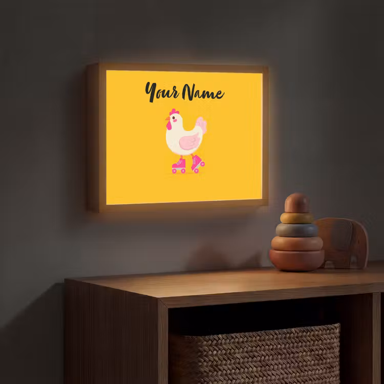 Kip - Rolschaatsen - Geel Light Box met batterij (Wandlamp kind) middel -sfeer5_kind