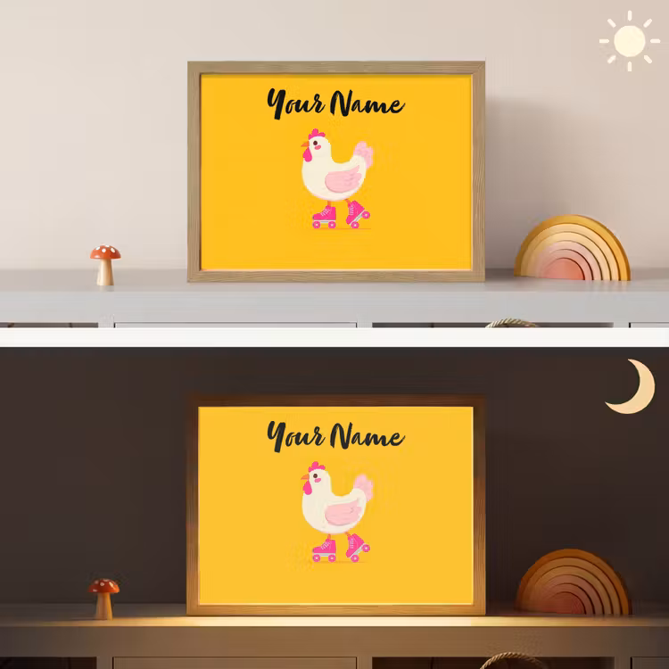 Kip - Rolschaatsen - Geel Light Box met batterij (Wandlamp kind) middel -sfeer3_kind