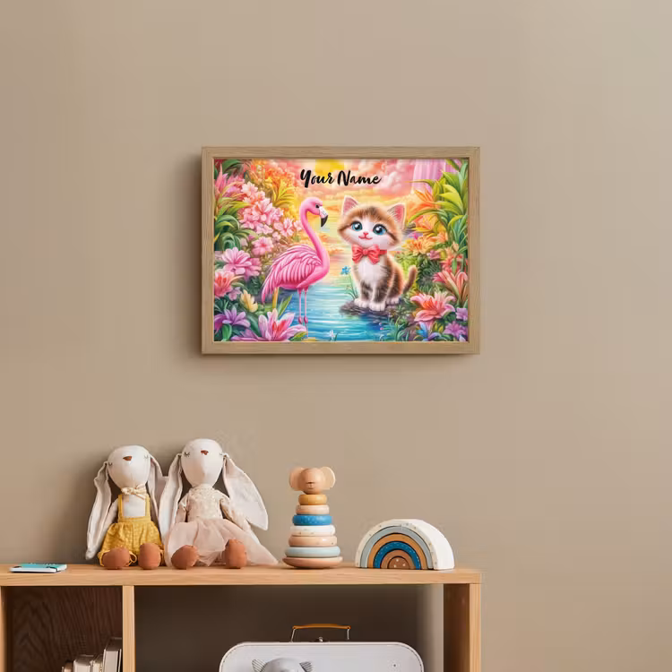 Kitten - Flamingo - Bloemen Light Box met batterij (Wandlamp kind) middel -sfeer2_kind