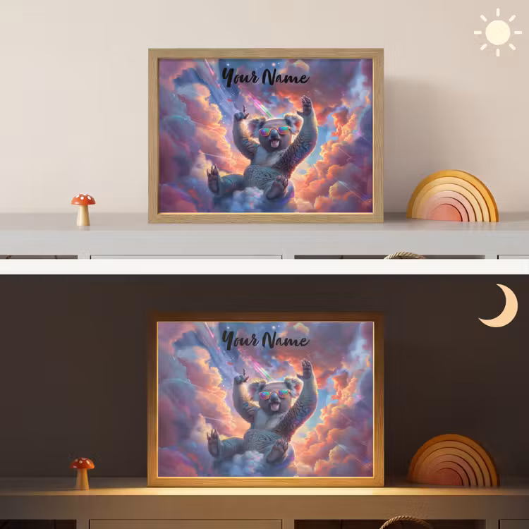 Koala - Dier - Zonnebril - Wolken Light Box met batterij (Wandlamp kind) middel -sfeer3_kind