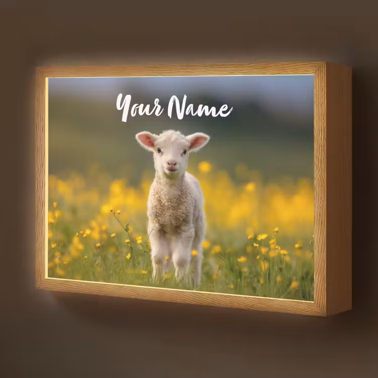Lammetje - Gras - Bloemen - Geel Light Box met batterij (Wandlamp kind) middel -z3d_website