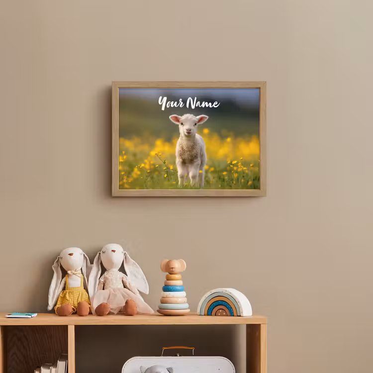 Lammetje - Gras - Bloemen - Geel Light Box met batterij (Wandlamp kind) middel -sfeer2_kind