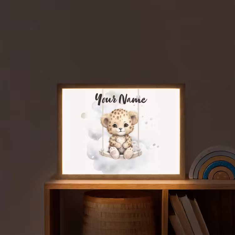 Luipaard - Dier - Kinderen Light Box met batterij (Wandlamp kind) middel -sfeer1_kind