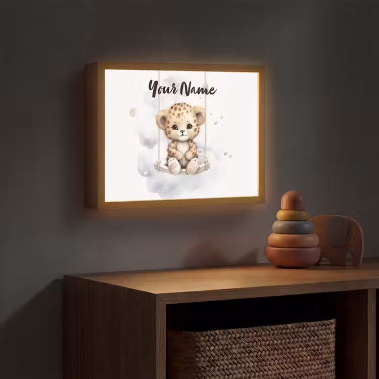 Luipaard - Dier - Kinderen Light Box met batterij (Wandlamp kind) middel -sfeer5_kind