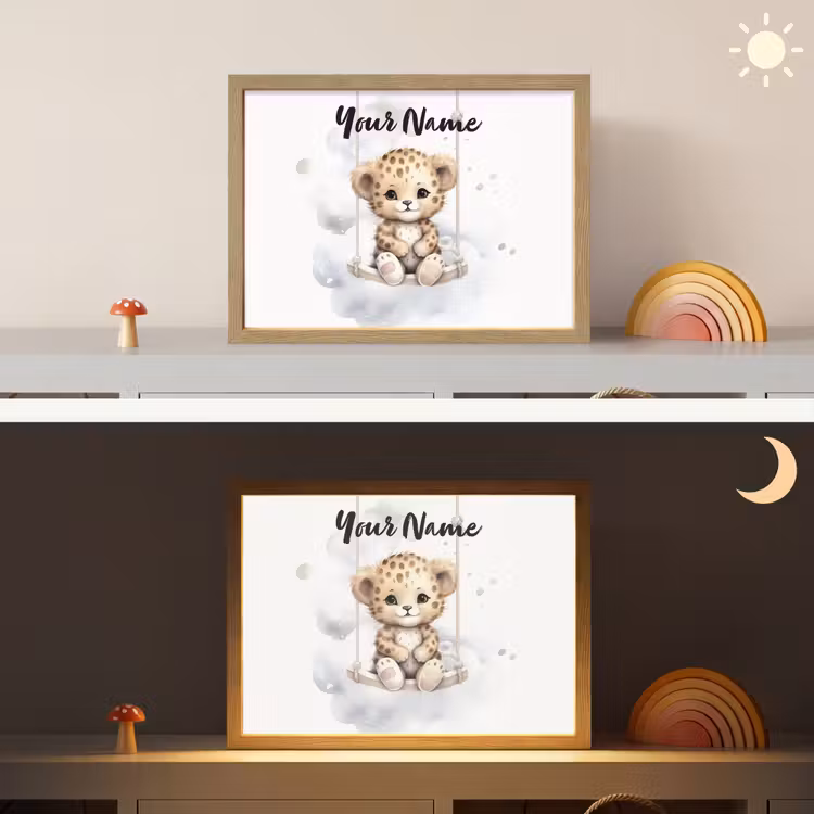 Luipaard - Dier - Kinderen Light Box met batterij (Wandlamp kind) middel -sfeer3_kind