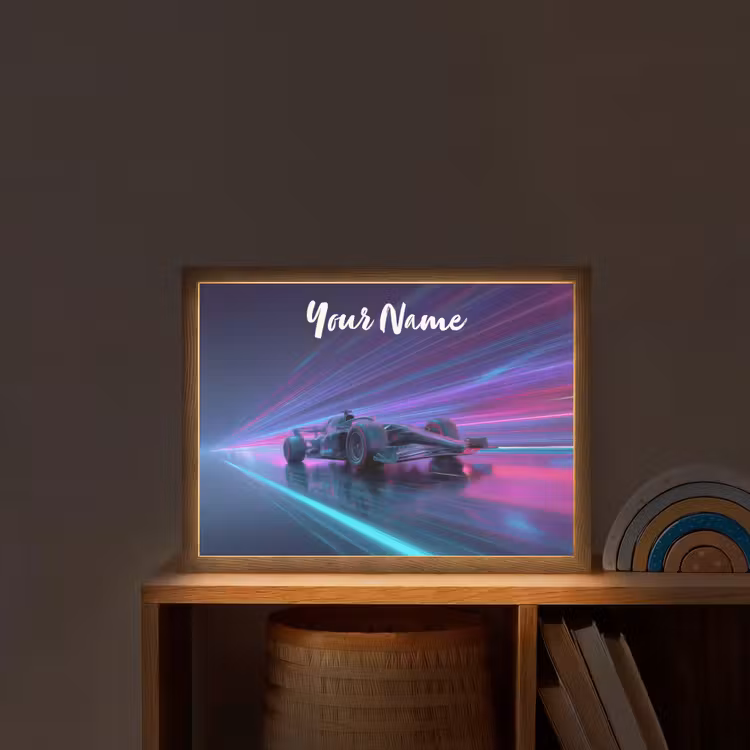 Lichtstralen - Neon - Racewagen - Paars Light Box met batterij (Wandlamp kind) middel -sfeer1_kind