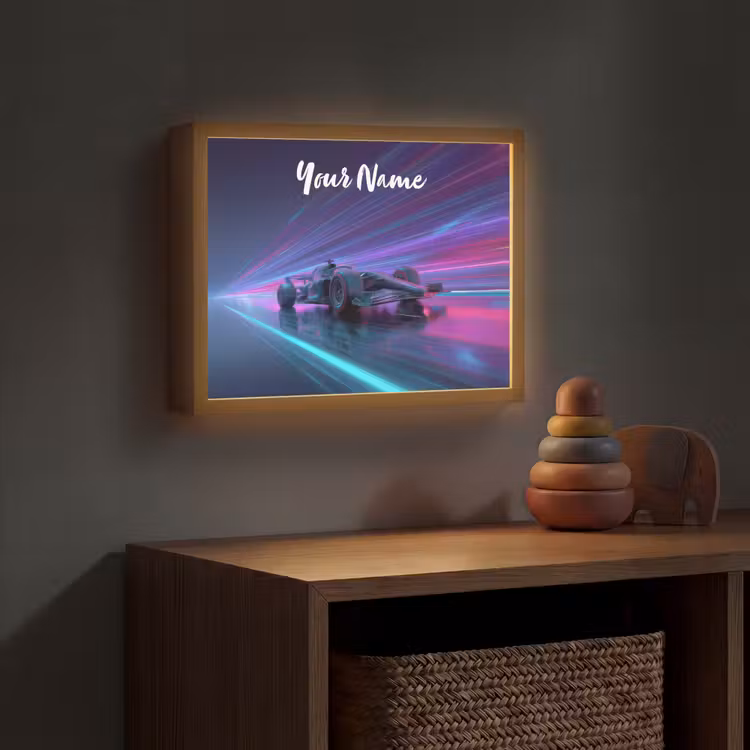 Lichtstralen - Neon - Racewagen - Paars Light Box met batterij (Wandlamp kind) middel -sfeer5_kind