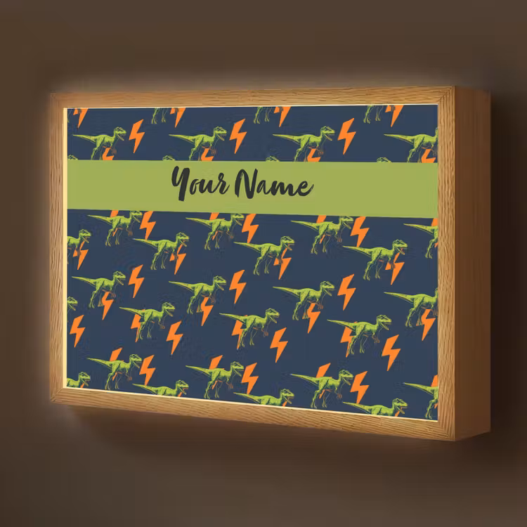 Bliksemschichten - Oranje - Dino - Patroon Light Box met batterij (Wandlamp kind) middel -z3d_website