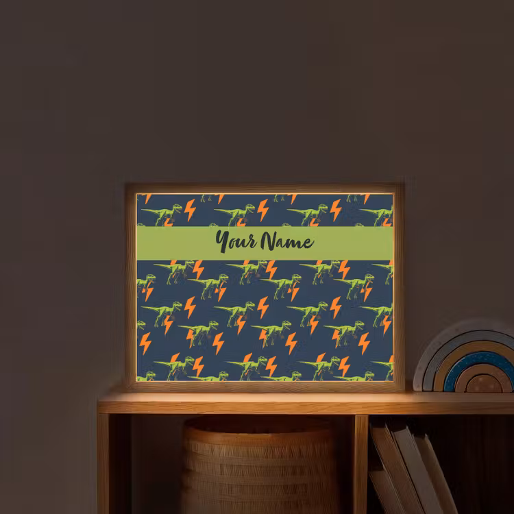 Bliksemschichten - Oranje - Dino - Patroon Light Box met batterij (Wandlamp kind) middel -sfeer1_kind