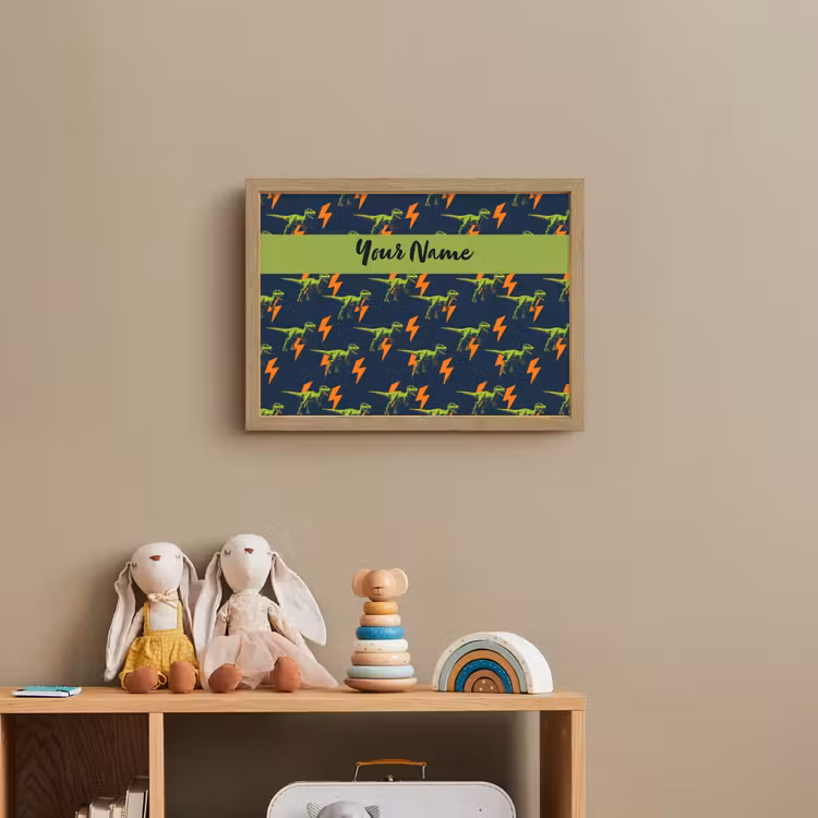 Bliksemschichten - Oranje - Dino - Patroon Light Box met batterij (Wandlamp kind) middel -sfeer2_kind