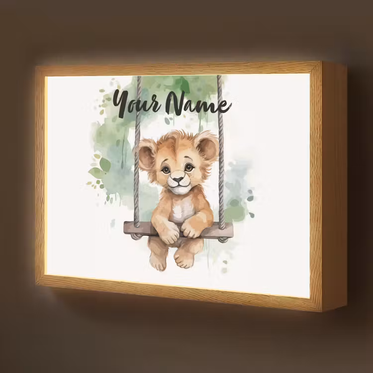 Leeuw - Dier - Kinderen - Jungle Light Box met batterij (Wandlamp kind) middel -z3d_website