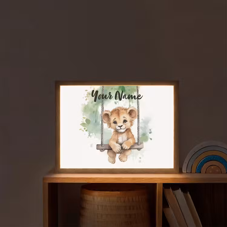 Leeuw - Dier - Kinderen - Jungle Light Box met batterij (Wandlamp kind) middel -sfeer1_kind