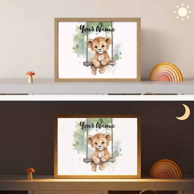 Leeuw - Dier - Kinderen - Jungle Light Box met batterij (Wandlamp kind) middel -sfeer3_kind