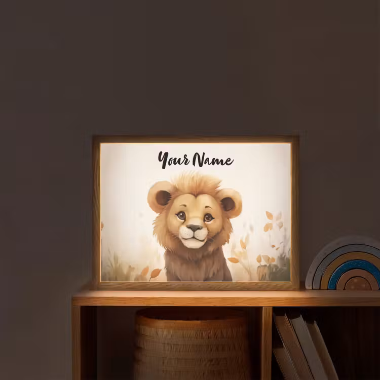 Leeuw - Dieren - Kinderen - Bruin - Meisje Light Box met batterij (Wandlamp kind) middel -sfeer1_kind