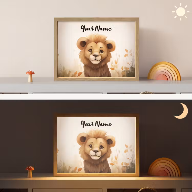 Leeuw - Dieren - Kinderen - Bruin - Meisje Light Box met batterij (Wandlamp kind) middel -sfeer3_kind