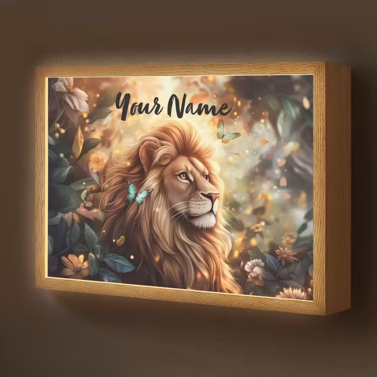 Leeuw - Dieren - Bloemen - Jungle Light Box met batterij (Wandlamp kind) middel -z3d_website