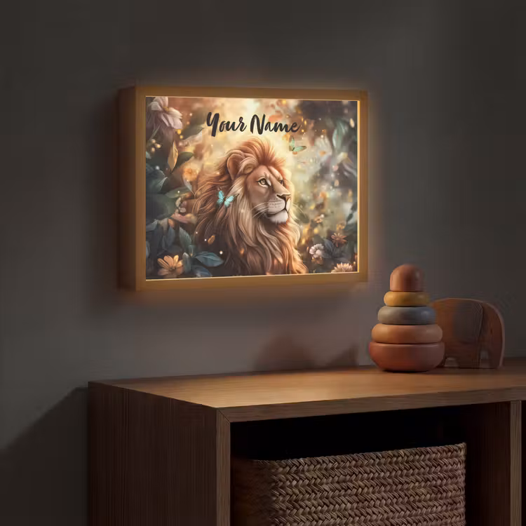 Leeuw - Dieren - Bloemen - Jungle Light Box met batterij (Wandlamp kind) middel -sfeer5_kind