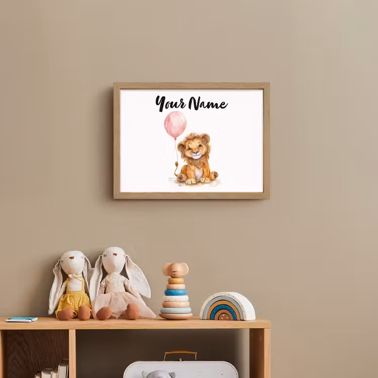 Leeuw - Baby dier - Dieren - Roze ballon Light Box met batterij (Wandlamp kind) middel -sfeer2_kind