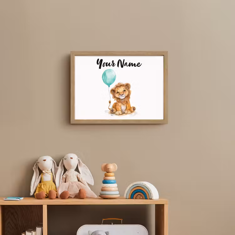 Leeuw - Baby dier - Blauwe ballon Light Box met batterij (Wandlamp kind) middel -sfeer2_kind