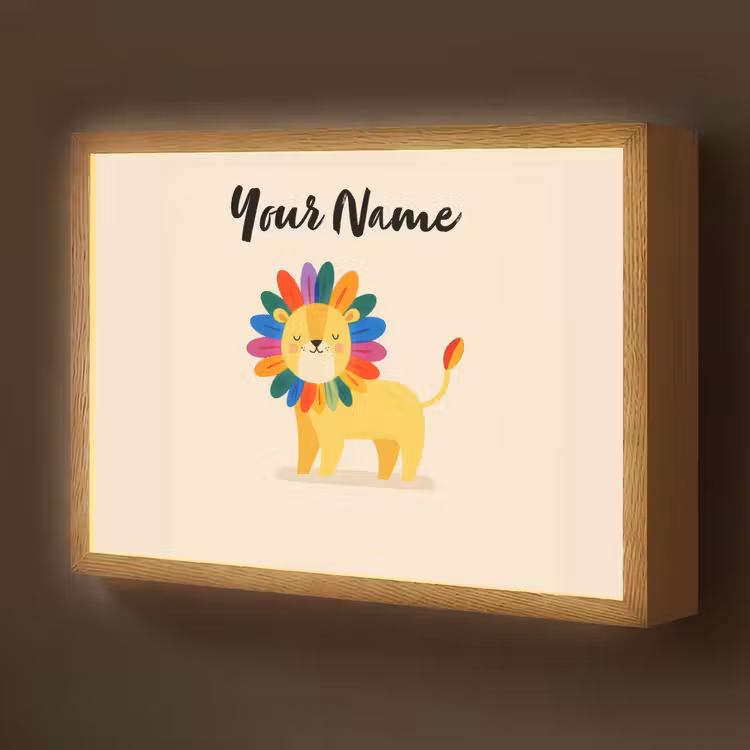 Leeuw - Kleurrijke manen - Beige Light Box met batterij (Wandlamp kind) middel -z3d_website