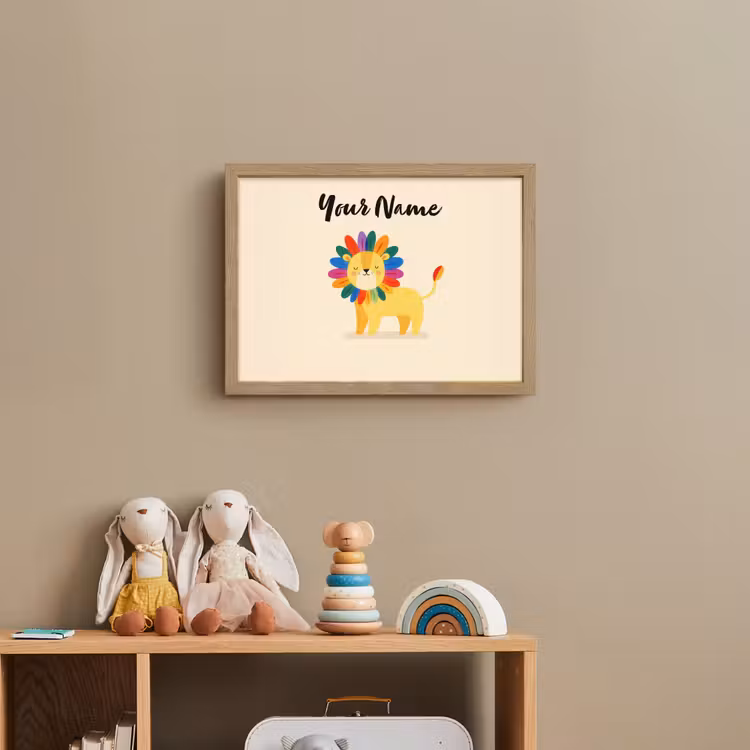 Leeuw - Kleurrijke manen - Beige Light Box met batterij (Wandlamp kind) middel -sfeer2_kind