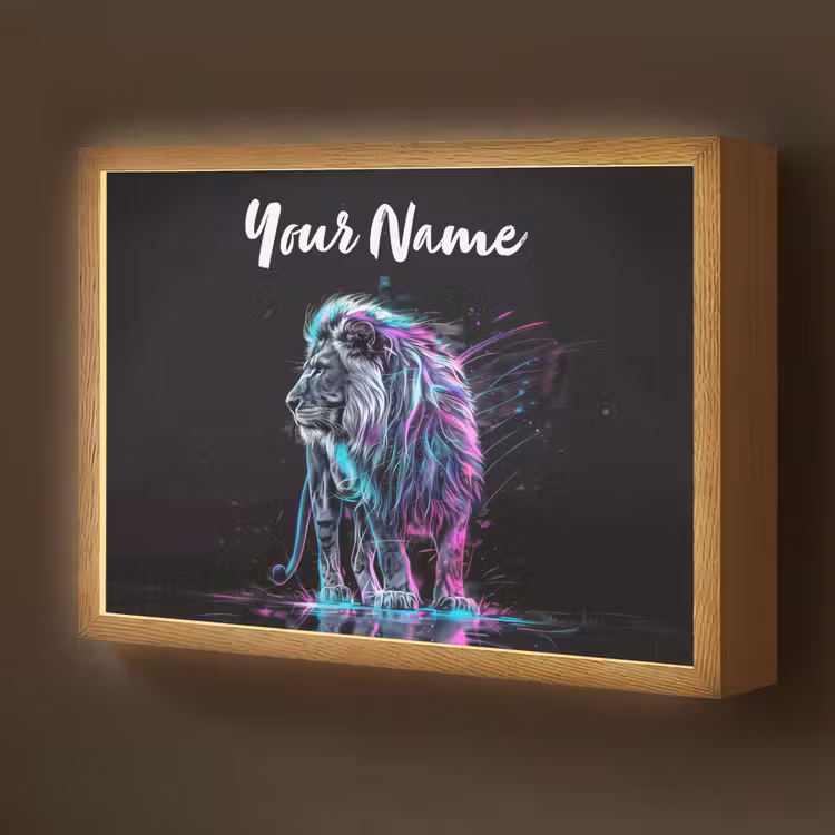 Leeuw - Kleuren - Zwart - Dieren Light Box met batterij (Wandlamp kind) middel -z3d_website