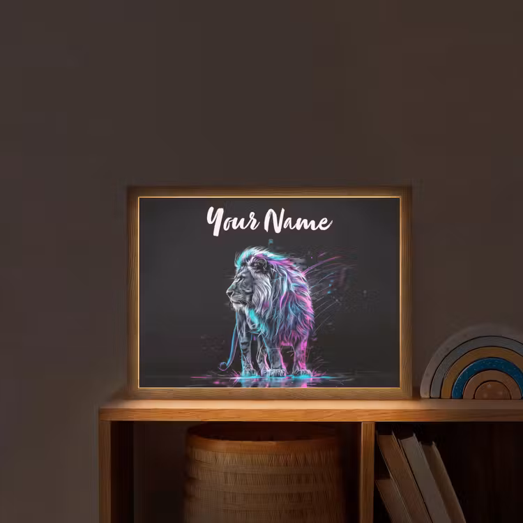 Leeuw - Kleuren - Zwart - Dieren Light Box met batterij (Wandlamp kind) middel -sfeer1_kind