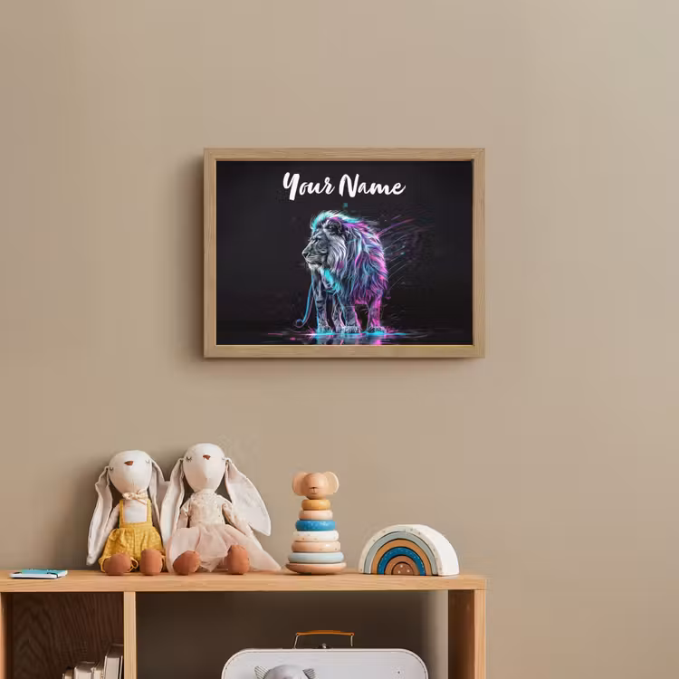 Leeuw - Kleuren - Zwart - Dieren Light Box met batterij (Wandlamp kind) middel -sfeer2_kind