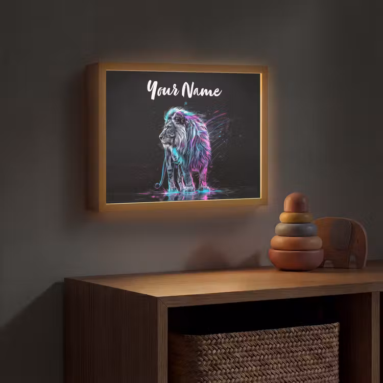 Leeuw - Kleuren - Zwart - Dieren Light Box met batterij (Wandlamp kind) middel -sfeer5_kind