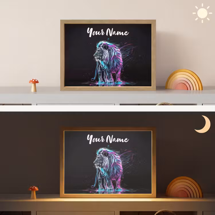 Leeuw - Kleuren - Zwart - Dieren Light Box met batterij (Wandlamp kind) middel -sfeer3_kind
