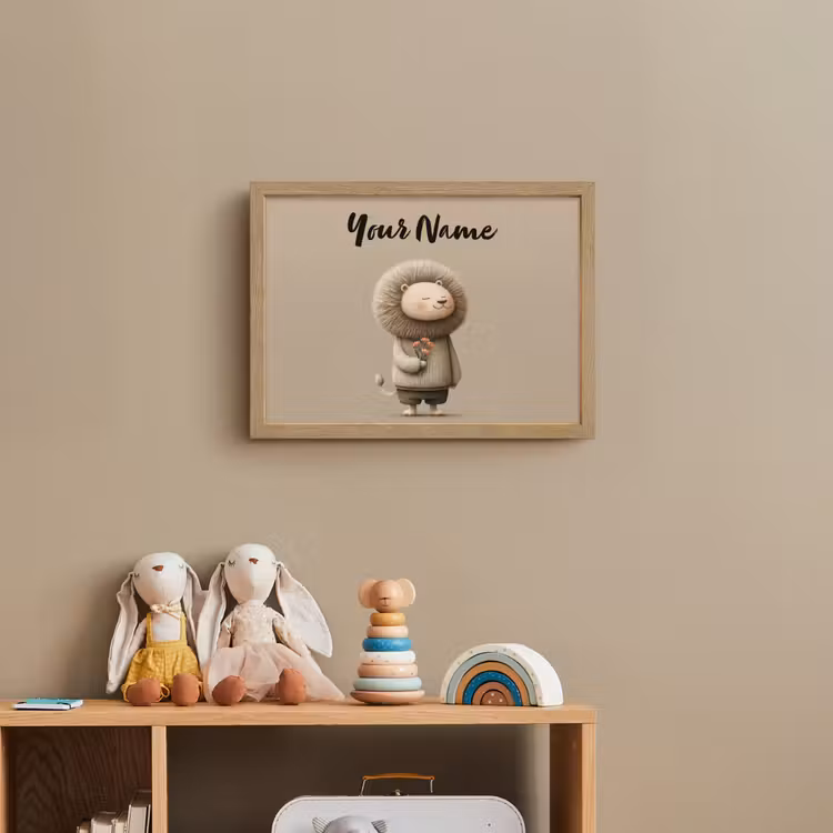 Leeuw - Oranje bloemen - Vriendelijk Light Box met batterij (Wandlamp kind) middel -sfeer2_kind