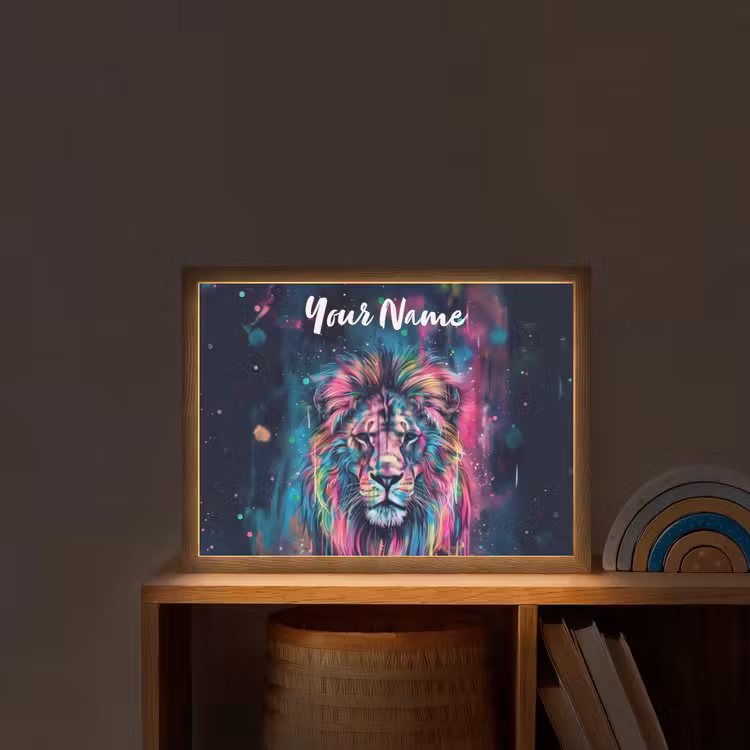 Leeuw - Verf - Kleurrijk - Zwart - Dieren Light Box met batterij (Wandlamp kind) middel -sfeer1_kind