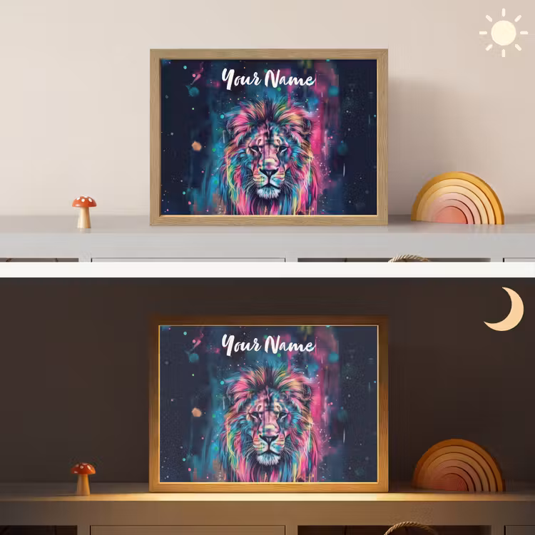 Leeuw - Verf - Kleurrijk - Zwart - Dieren Light Box met batterij (Wandlamp kind) middel -sfeer3_kind
