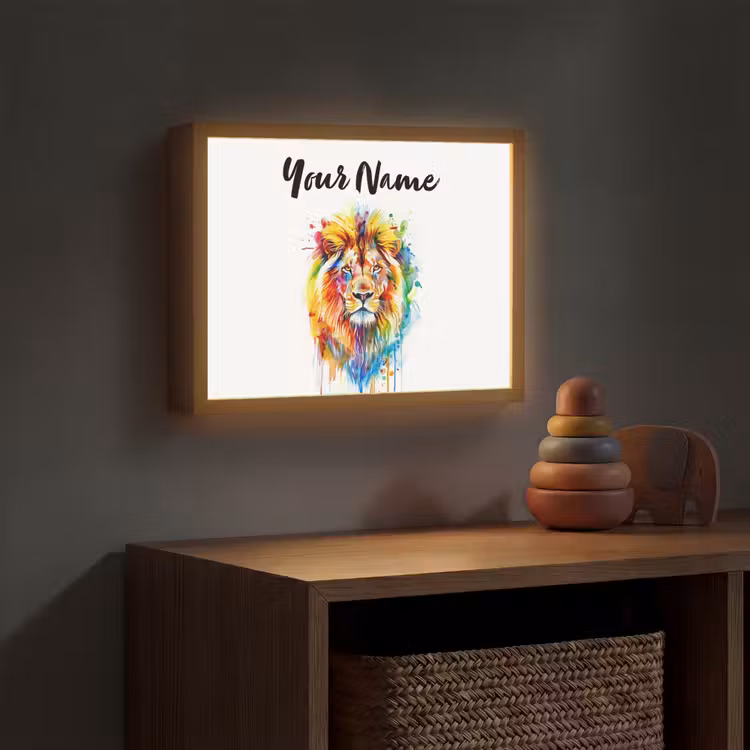 Leeuw - Verf - Kleurrijk - Wit - Dier Light Box met batterij (Wandlamp kind) middel -sfeer5_kind