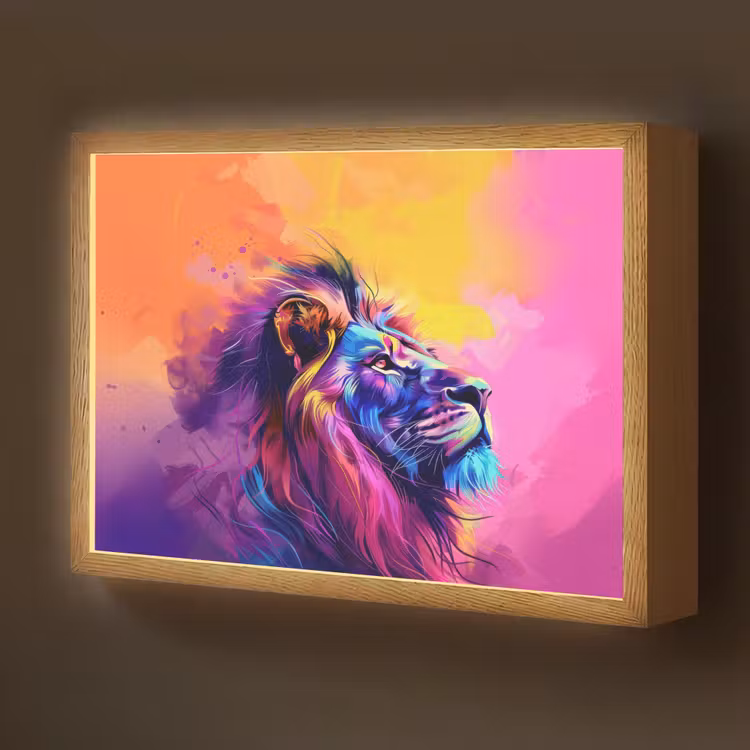 Leeuw - Verf- Kleuren - Dier Light Box met batterij (Wandlamp kind) middel -z3d_website