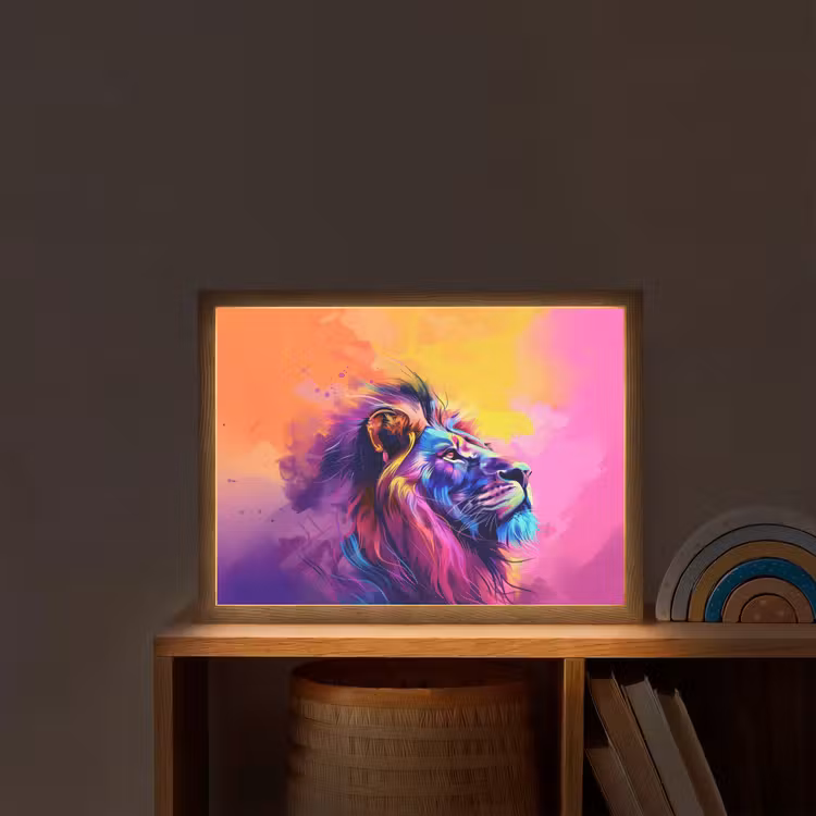 Leeuw - Verf- Kleuren - Dier Light Box met batterij (Wandlamp kind) middel -sfeer1_kind