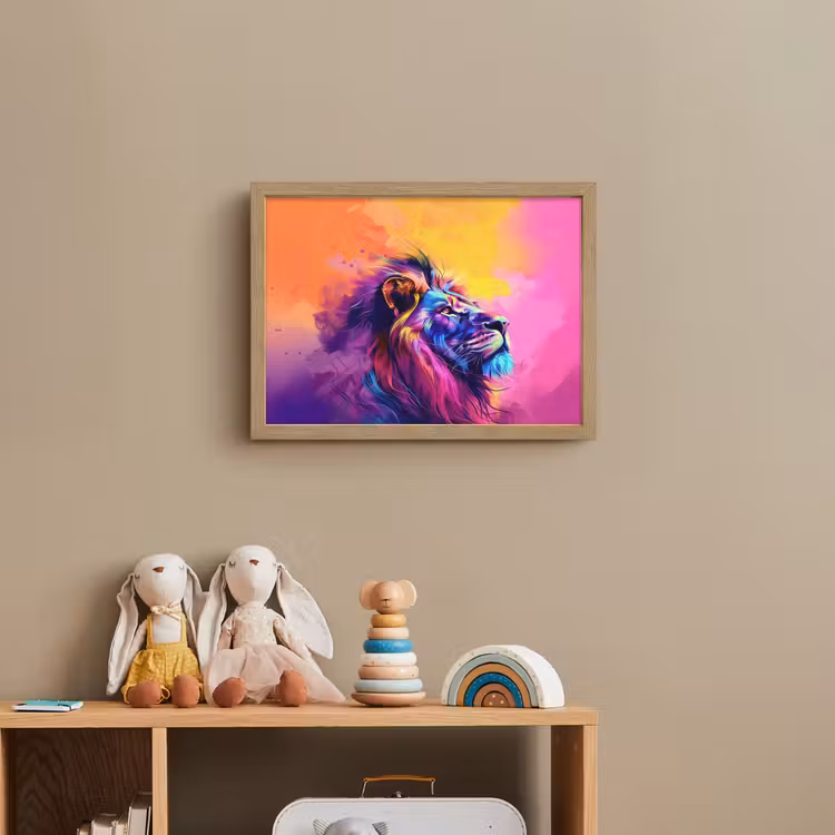 Leeuw - Verf- Kleuren - Dier Light Box met batterij (Wandlamp kind) middel -sfeer2_kind