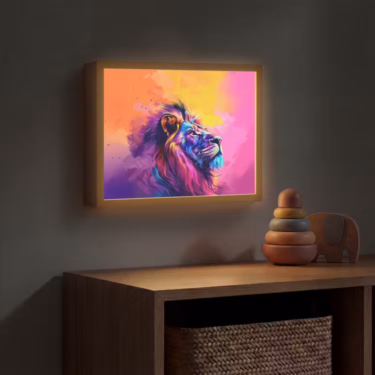 Leeuw - Verf- Kleuren - Dier Light Box met batterij (Wandlamp kind) middel -sfeer5_kind
