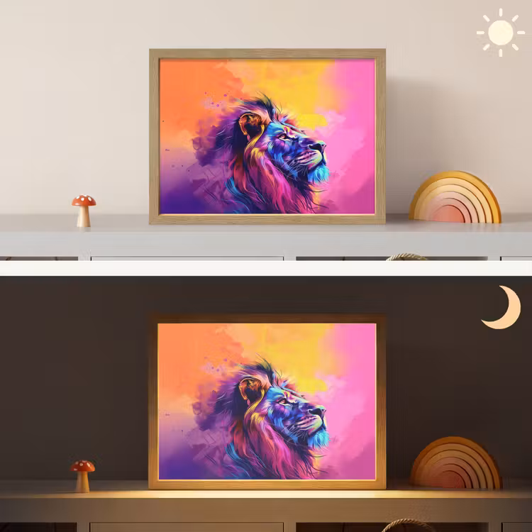 Leeuw - Verf- Kleuren - Dier Light Box met batterij (Wandlamp kind) middel -sfeer3_kind