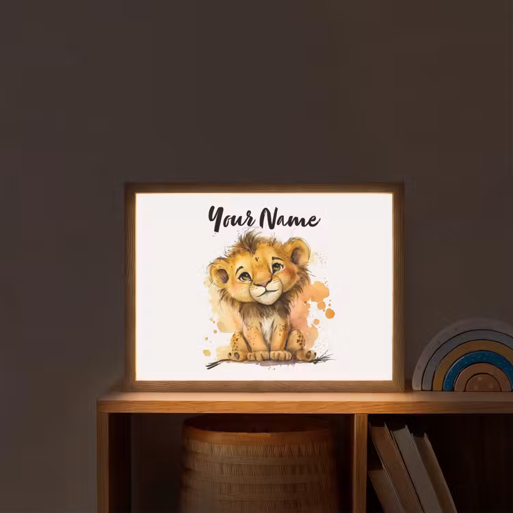 Leeuw - Waterverf - Bruin - Dieren - Meisjes - Jongens Light Box met batterij (Wandlamp kind) middel -sfeer1_kind